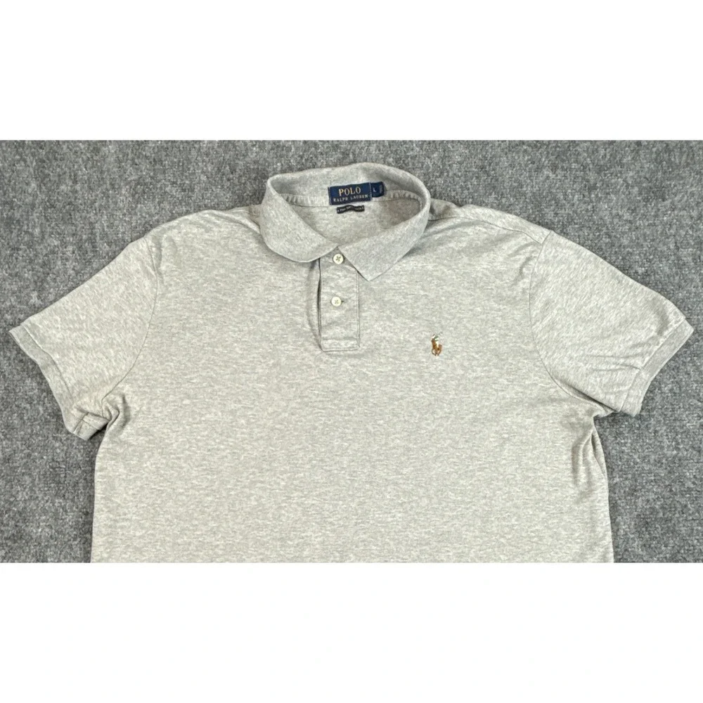 Polo Ralph Lauren Mens Gray Pima Soft Touch Short Sleeve Polo Shirt Large